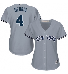 Women's Majestic New York Yankees #4 Lou Gehrig Authentic Grey Road MLB Jersey
