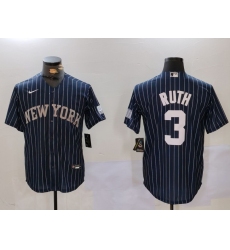 Men's New York Yankees #3 Babe Ruth Navy Pinstripe Fashion Cool Base Jersey