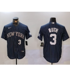 Men's New York Yankees #3 Babe Ruth Navy Pinstripe Fashion Cool Base Jerseys