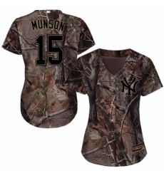 Women's Majestic New York Yankees #15 Thurman Munson Authentic Camo Realtree Collection Flex Base MLB Jersey