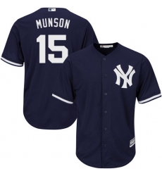 Youth Majestic New York Yankees #15 Thurman Munson Authentic Navy Blue Alternate MLB Jersey
