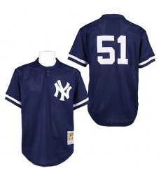 Men's Mitchell and Ness 1995 New York Yankees #51 Bernie Williams Replica Blue Throwback MLB Jersey