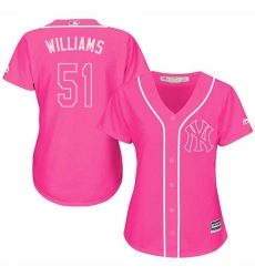 Women's Majestic New York Yankees #51 Bernie Williams Replica Pink Fashion Cool Base MLB Jersey