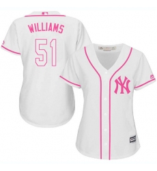 Women's Majestic New York Yankees #51 Bernie Williams Replica White Fashion Cool Base MLB Jersey
