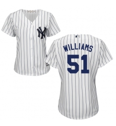 Women's Majestic New York Yankees #51 Bernie Williams Replica White Home MLB Jersey