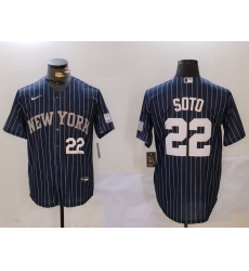 Men's New York Yankees #22 Juan Soto Navy Pinstripe Fashion Cool Base Jerseys