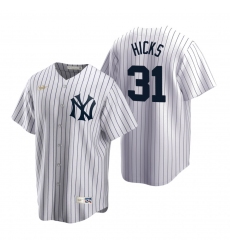 Men's Nike New York Yankees #31 Aaron Hicks White Cooperstown Collection Home Stitched Baseball Jersey