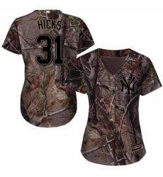 Women's Majestic New York Yankees #31 Aaron Hicks Authentic Camo Realtree Collection Flex Base MLB Jersey