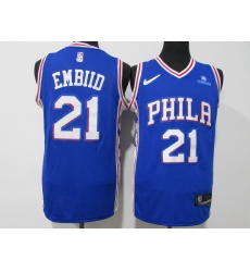 Men's Philadelphia 76ers #21 Joel Embiid Blue 75th Anniversary Association Edition Swingman Stitched Jersey