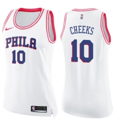 Women's Nike Philadelphia 76ers #10 Maurice Cheeks Swingman White/Pink Fashion NBA Jersey