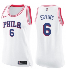 Women's Nike Philadelphia 76ers #6 Julius Erving Swingman White/Pink Fashion NBA Jersey