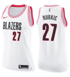 Women's Nike Portland Trail Blazers #27 Jusuf Nurkic Swingman White/Pink Fashion NBA Jersey