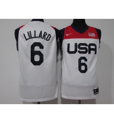 Men's Portland Trail Blazers #6 Damian Lillard White USA Basketball Tokyo Olympics 2021 Jersey