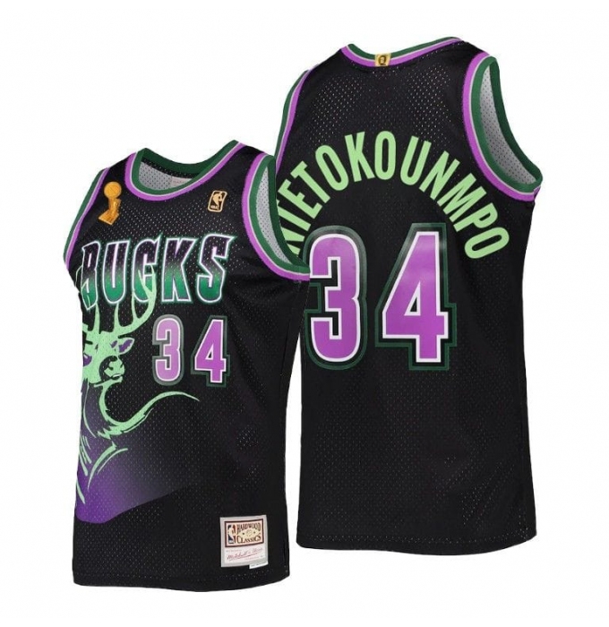 Men's Milwaukee Bucks #34 Giannis Antetokounmpo Black Edition Stitched Basketball Jersey