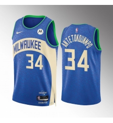 Men's Milwaukee Bucks #34 Giannis Antetokounmpo Blue 2023-24 City Edition Stitched Basketball Jersey