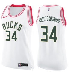 Women's Nike Milwaukee Bucks #34 Giannis Antetokounmpo Swingman White/Pink Fashion NBA Jersey