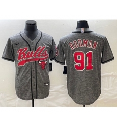 Men's Chicago Bulls #91 Dennis Rodman Grey Gridiron Cool Base Stitched Baseball Jersey