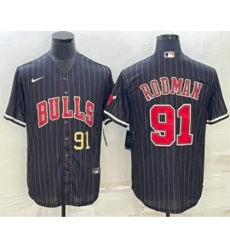 Men's Chicago Bulls #91 Dennis Rodman Number Black With Cool Base Stitched Baseball Jersey