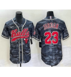 Men's Chicago Bulls #23 Michael Jordan Black Camo Cool Base Stitched Baseball Jersey