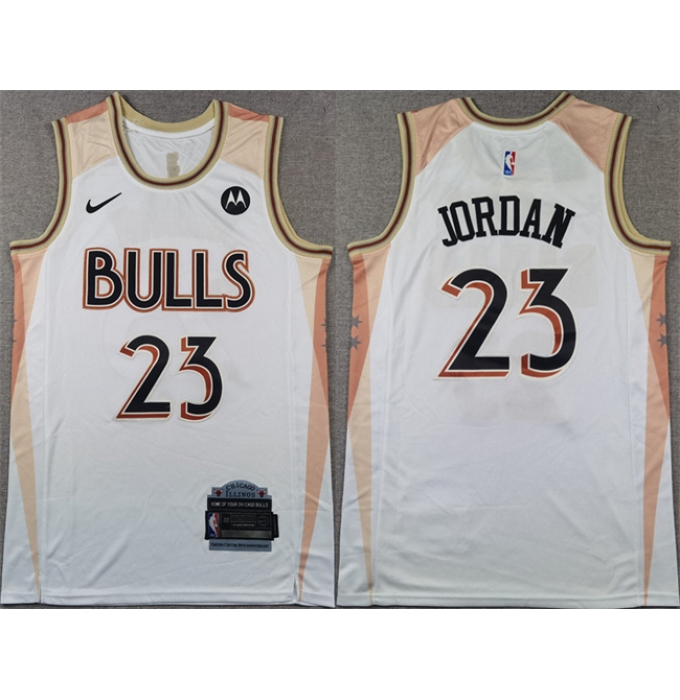 Men's Chicago Bulls #23 Michael Jordan White 2024 City Edition Stitched Basketball Jersey