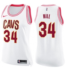 Women's Nike Cleveland Cavaliers #34 Tyrone Hill Swingman White/Pink Fashion NBA Jersey