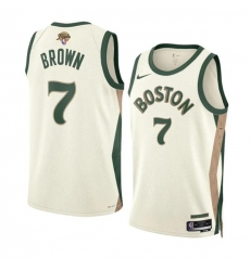 Men's Boston Celtics #7 Jaylen Brown Cream 2024 Finals City Edition Stitched Basketball Jersey