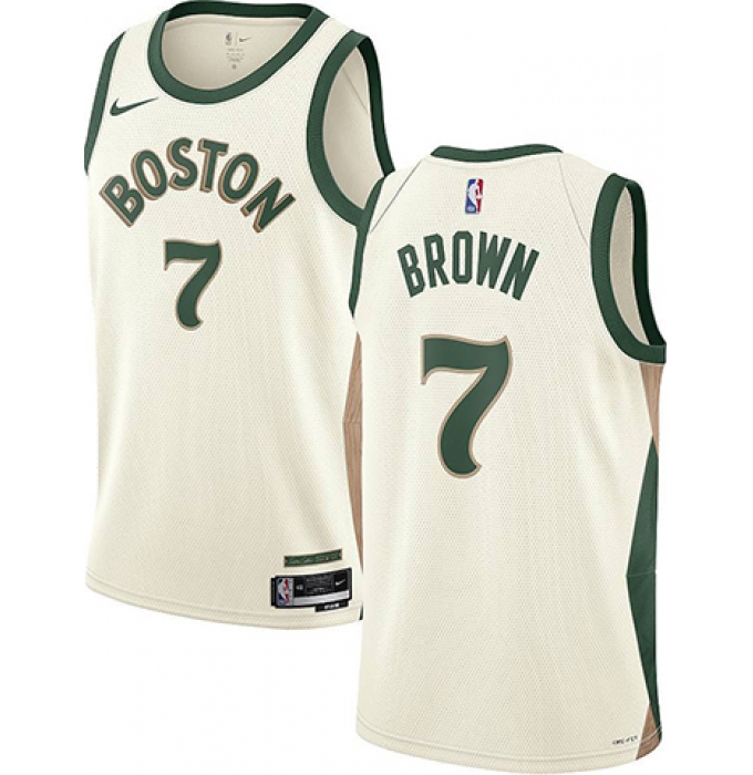 Men's Boston Celtics #7 Jaylen Brown White Stitched Baseball Jersey