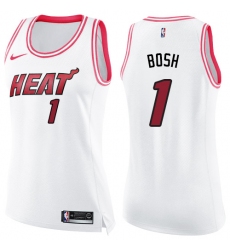 Women's Nike Miami Heat #1 Chris Bosh Swingman White/Pink Fashion NBA Jersey