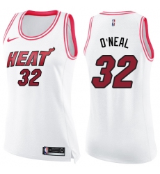 Women's Nike Miami Heat #32 Shaquille O'Neal Swingman White/Pink Fashion NBA Jersey