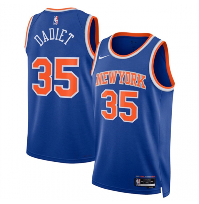 Men's New Yok Knicks #35 Pacome Dadiet Blue 2024 Draft Icon Edition Swingman Stitched Basketball Jersey