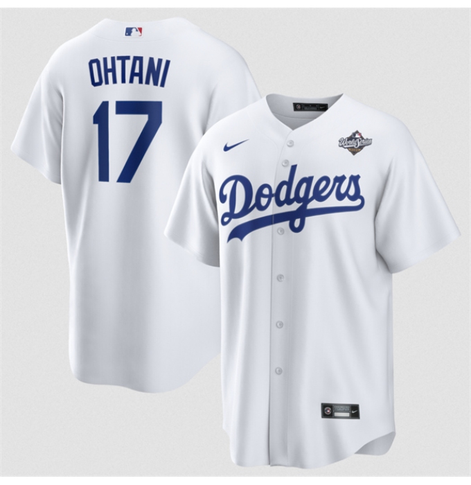 Men's Los Angeles Dodgers #17 Shohei Ohtani White 2025 World Series Home Cool Base Stitched Baseball Jersey