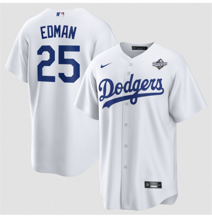 Men's Los Angeles Dodgers #25 Tommy Edman White 2025 World Series Home Cool Base Stitched Baseball Jersey