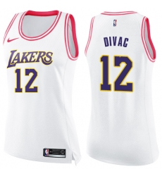 Women's Nike Los Angeles Lakers #12 Vlade Divac Swingman White/Pink Fashion NBA Jersey