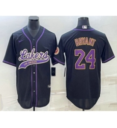 Men's Los Angeles Lakers #24 Kobe Bryant Black With Cool Base Stitched Baseball Jersey