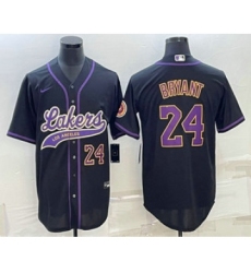 Men's Los Angeles Lakers #24 Kobe Bryant Number Black With Cool Base Stitched Baseball Jersey