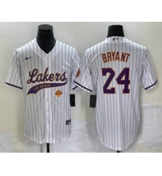 Men's Los Angeles Lakers #24 Kobe Bryant White Pinstripe Cool Base Stitched Baseball Jersey