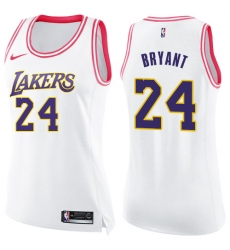 Women's Nike Los Angeles Lakers #24 Kobe Bryant Swingman White/Pink Fashion NBA Jersey