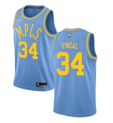 Women's Nike Los Angeles Lakers #34 Shaquille O'Neal Authentic Blue Hardwood Classics NBA Jersey