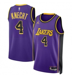 Men's Los Angeles Lakers #4 Dalton Knecht Purple 2024 Draft Statement Edition Stitched Basketball Jersey