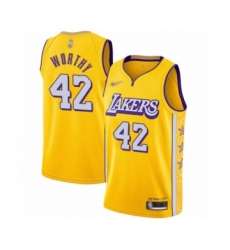 Youth Los Angeles Lakers #42 James Worthy Swingman Gold Basketball Jersey - 2019 20 City Edition