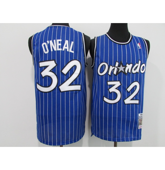 Men's Orlando Magic #32 Shaquille O'Neal Blue Mitchell & Ness Black Retired Player Jersey