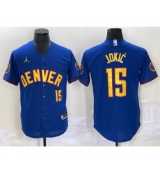 Men's Denver Nuggets #15 Nikola Jokic Blue Stitched Baseball Jersey