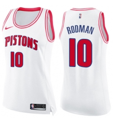 Women's Nike Detroit Pistons #10 Dennis Rodman Swingman White/Pink Fashion NBA Jersey