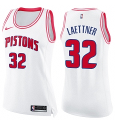 Women's Nike Detroit Pistons #32 Christian Laettner Swingman White/Pink Fashion NBA Jersey