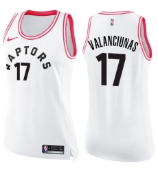 Women's Nike Toronto Raptors #17 Jonas Valanciunas Swingman White/Pink Fashion NBA Jersey