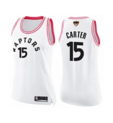 Women's Toronto Raptors #15 Vince Carter Swingman White Pink Fashion 2019 Basketball Finals Bound Jersey