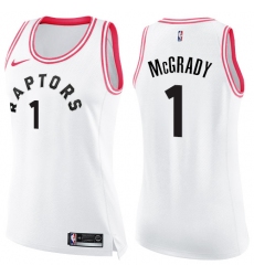 Women's Nike Toronto Raptors #1 Tracy Mcgrady Swingman White/Pink Fashion NBA Jersey