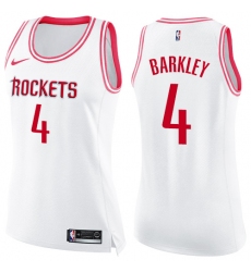 Women's Nike Houston Rockets #4 Charles Barkley Swingman White/Pink Fashion NBA Jersey