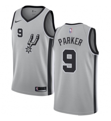 Men's Nike San Antonio Spurs #9 Tony Parker Authentic Silver Alternate NBA Jersey Statement Edition