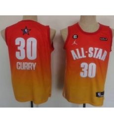 Men's Golden State Warriors 30 Stephen Curry Orange 2022 All Star 6 Patchs Icon Sponsor Swingman Jersey